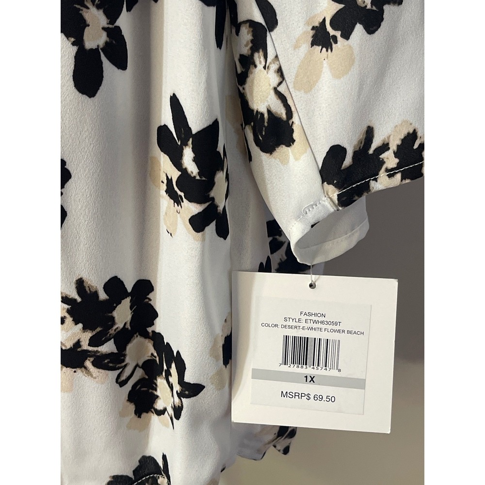 Ellen Tracy Floral Blouse Womens 1X NWT Split Neck 3/4 Sleeve ETWH63059T - Picture 7 of 7